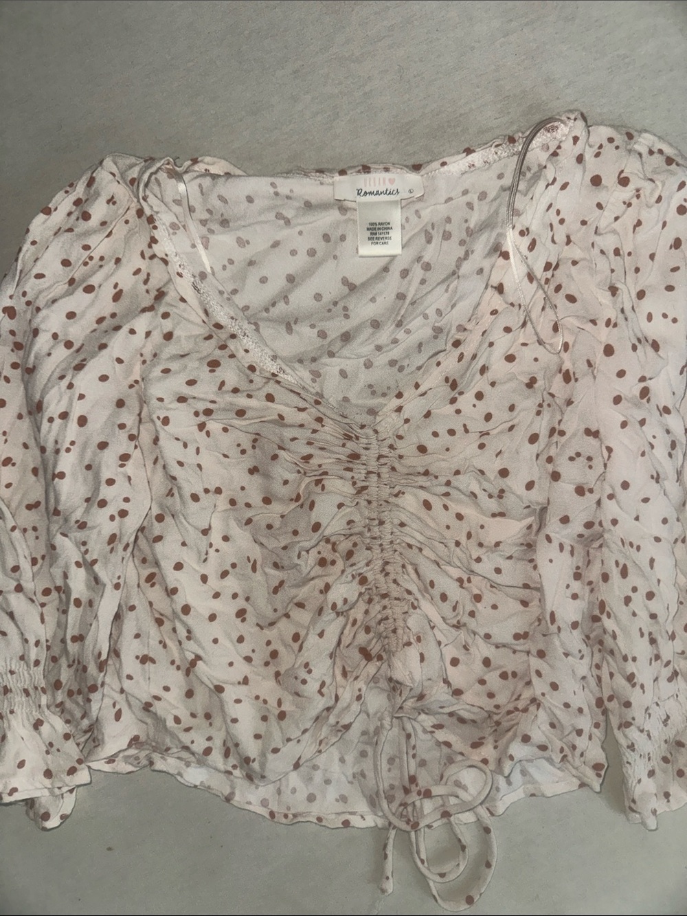 Womens Size L Urban Romantics Cream Blouse with Brown Polka Dots